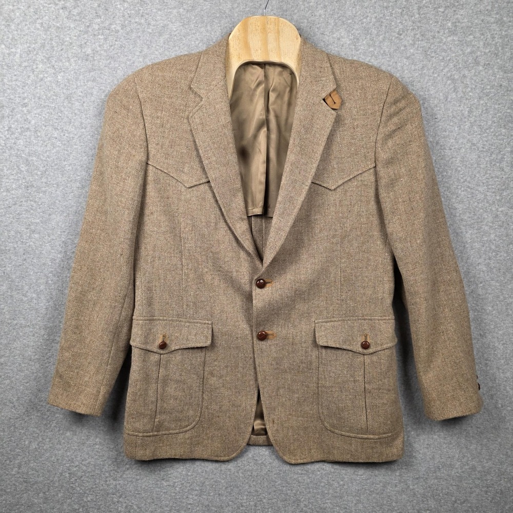 Cavender's Blazer Mens 44 Beige Tweed Western Sport‎ Coat Elbow Patch Jacket